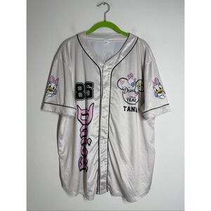Disney Daisy Duck Baseball Jersey Shirt Women’s White Graphic Button Up Size L